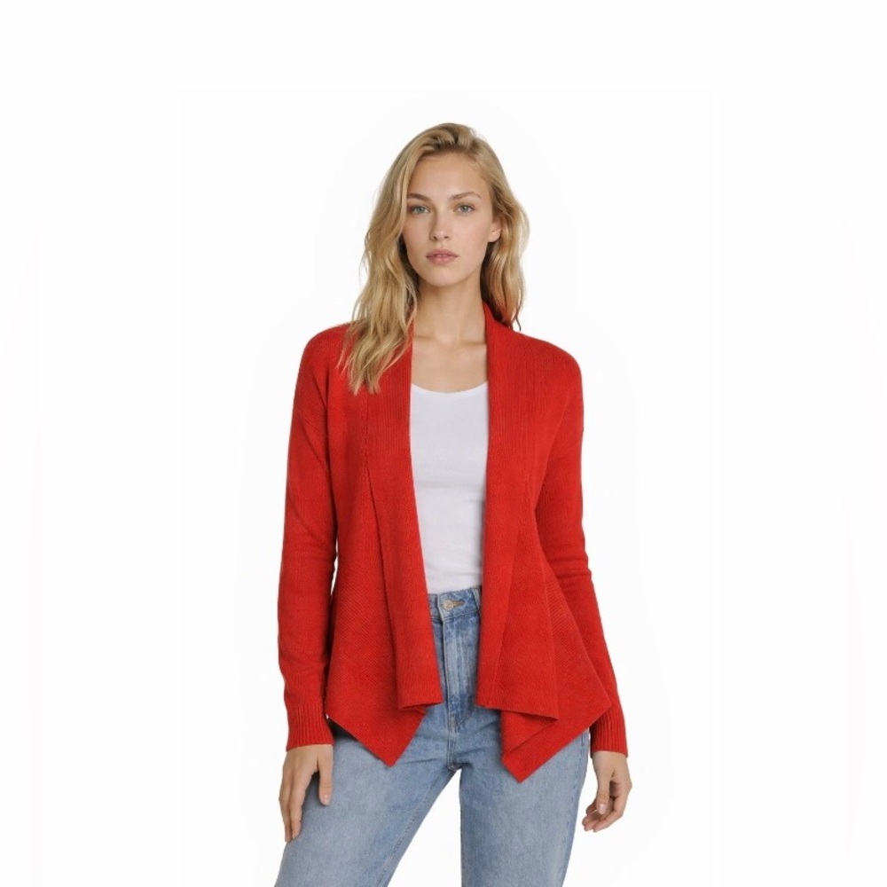 NWOT Verve Ami Red Open Front Cardigan / Sweater Size M Hi/Low Asymmetrical